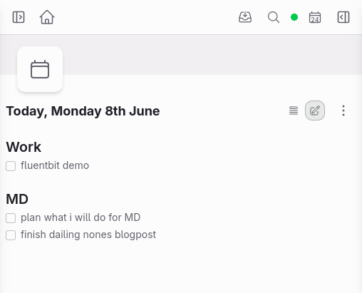 Daily note open in Monadic Dawn