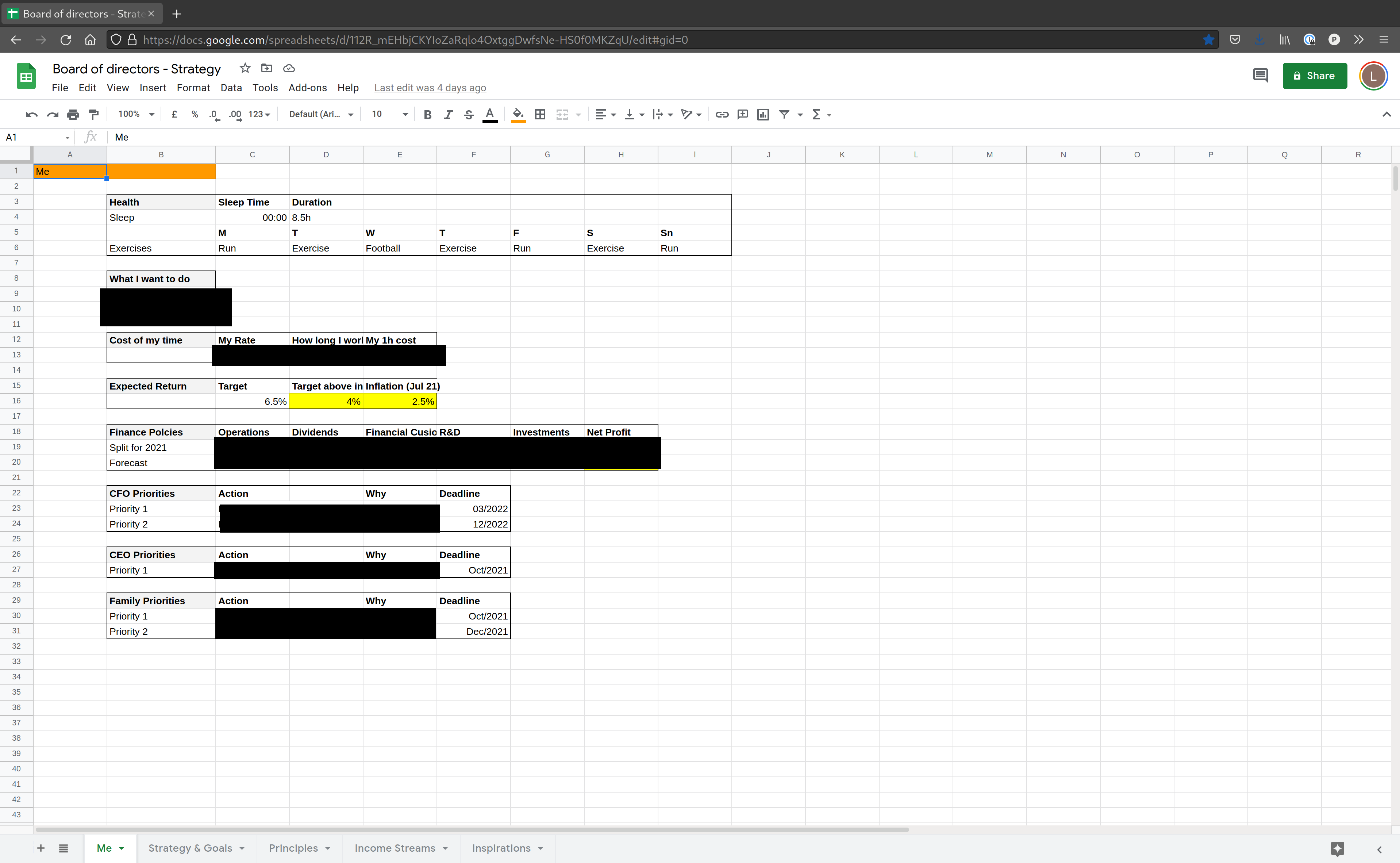 An example of my sheet with all the strategic goals